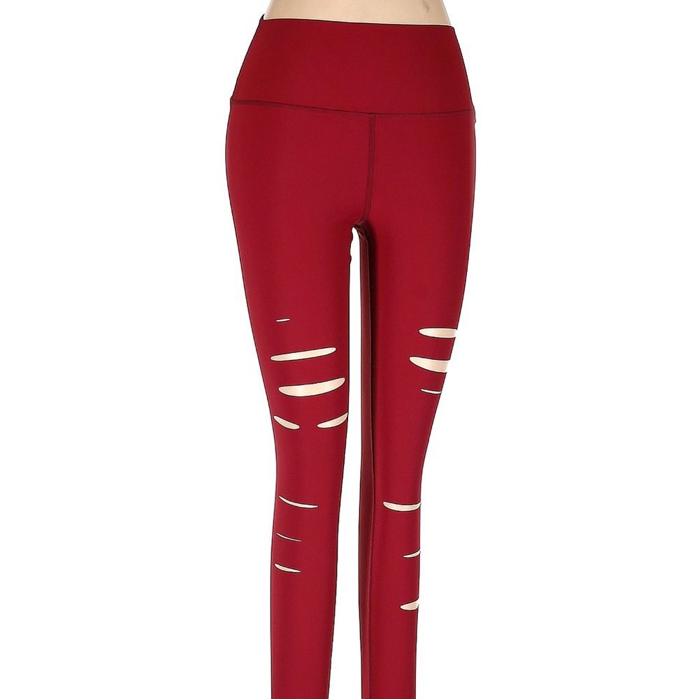 Alo Yoga High-Waist Ripped Warrior Leggings maroon red laser cut Size XS